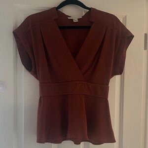 Elegant Rust V-Neck Blouse